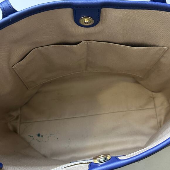 Talbots Printed Saffiano Tote Bag Blue White Red Weave - Picture 10 of 15